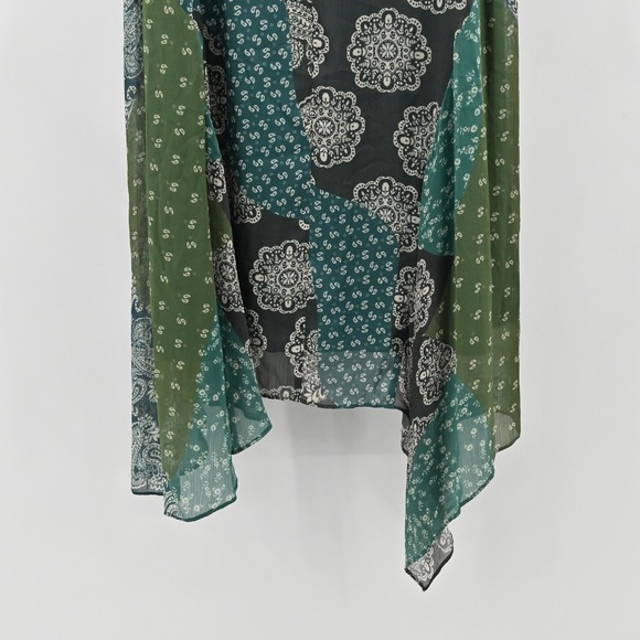 Guess Gene Chiffon Handkerchief Hem Skirt Womens Size M Patchwork Paisley Green - Picture 12 of 14